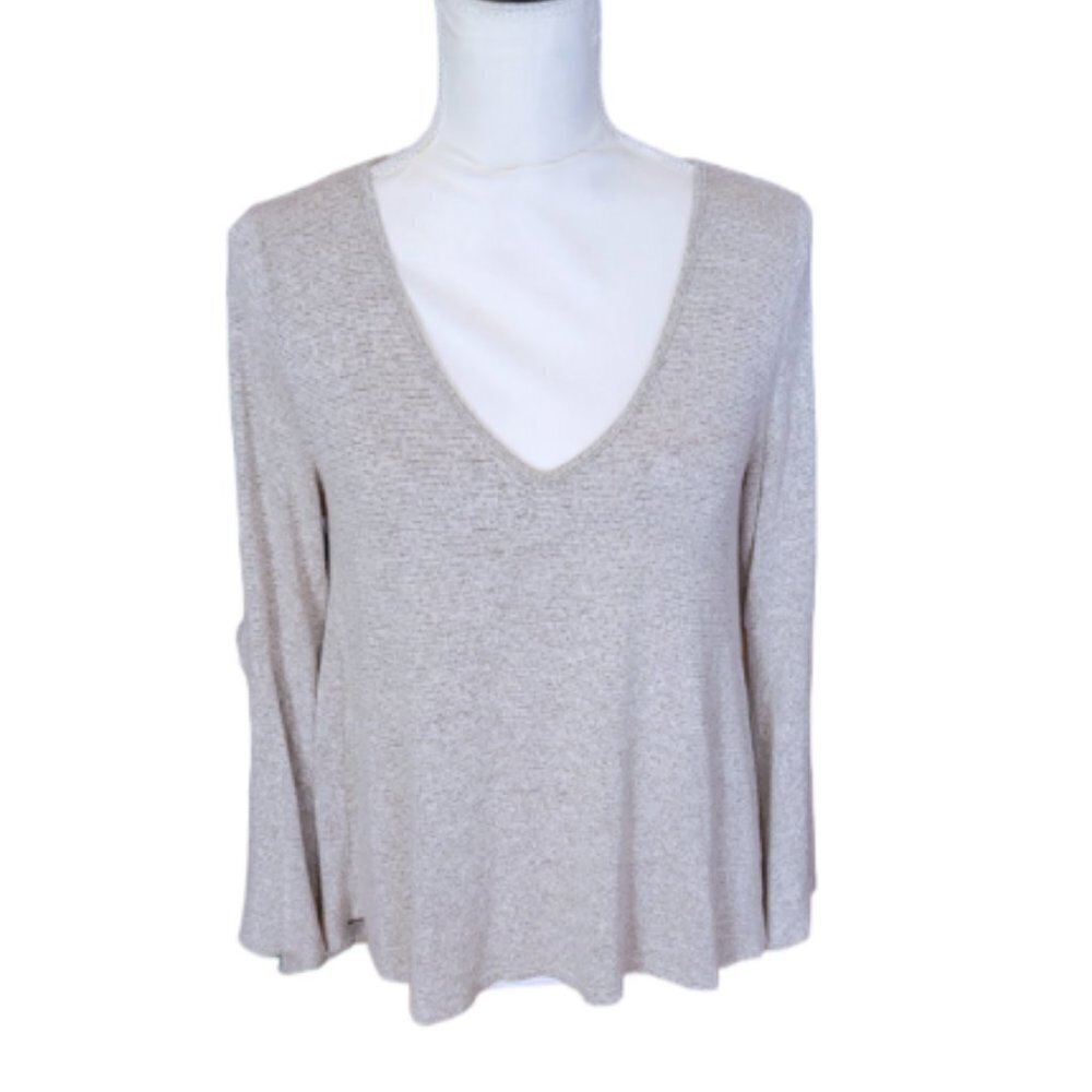 Caution to the Wind Gray and White Marbled Long Slit Sleeve‎ Casual Sweater